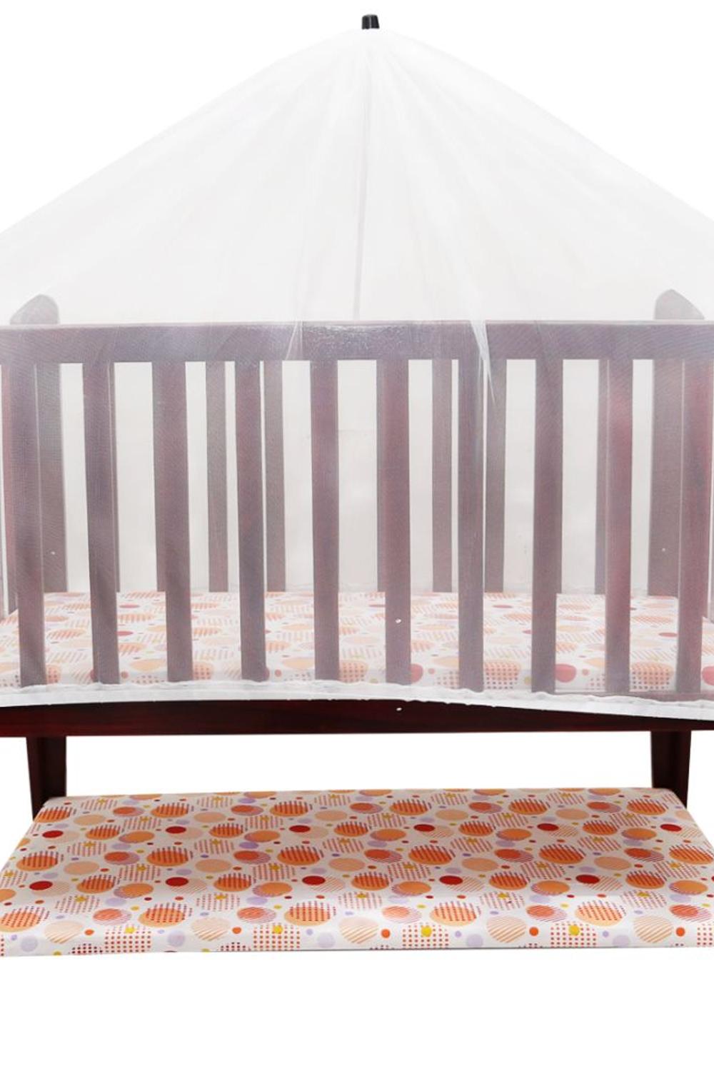 Beige Baby Wooden Cot with Mosquito Net